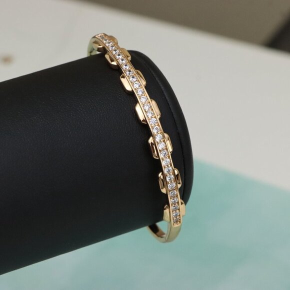 Rose Gold Bangle with Unique Textured Detailing and CZ Accents, XPBL0436 - Picture 8 of 12